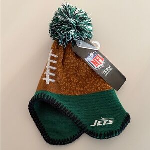 Infant Green and Brown Jets Pom-Pom Beanie